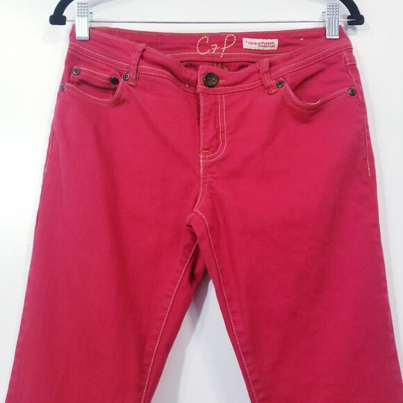 Y2K Chip & Pepper C7P Laguna Beach Flare Red Denim Wide Leg Low Rise - Picture 5 of 13